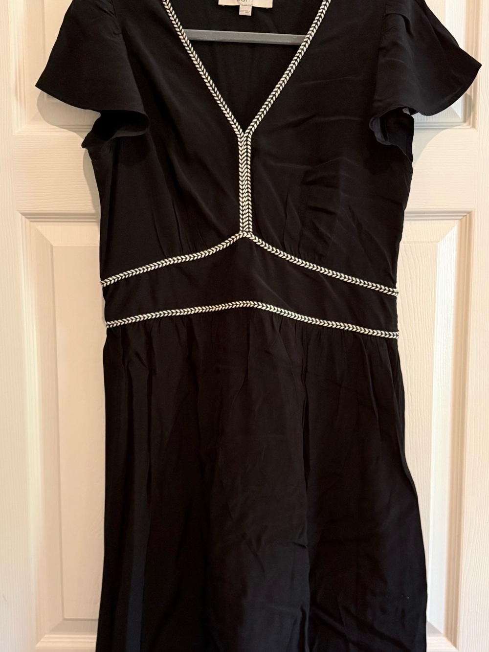 LOFT Black Midi Dress with White Braid Trim